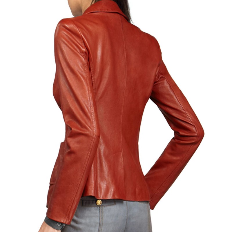 Women's Single Buttoned Closure Red Leather Blazer Women's Single Buttoned Closure Red Leather Blazer