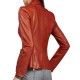 Women's Single Buttoned Closure Red Leather Blazer