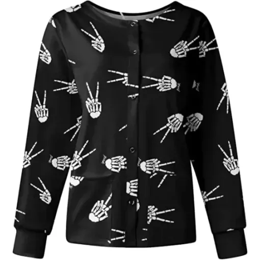 Skeleton Hands Halloween Scrub Jacket
