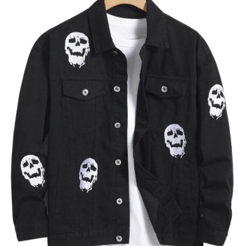 Skull Print Style Denim Jacket