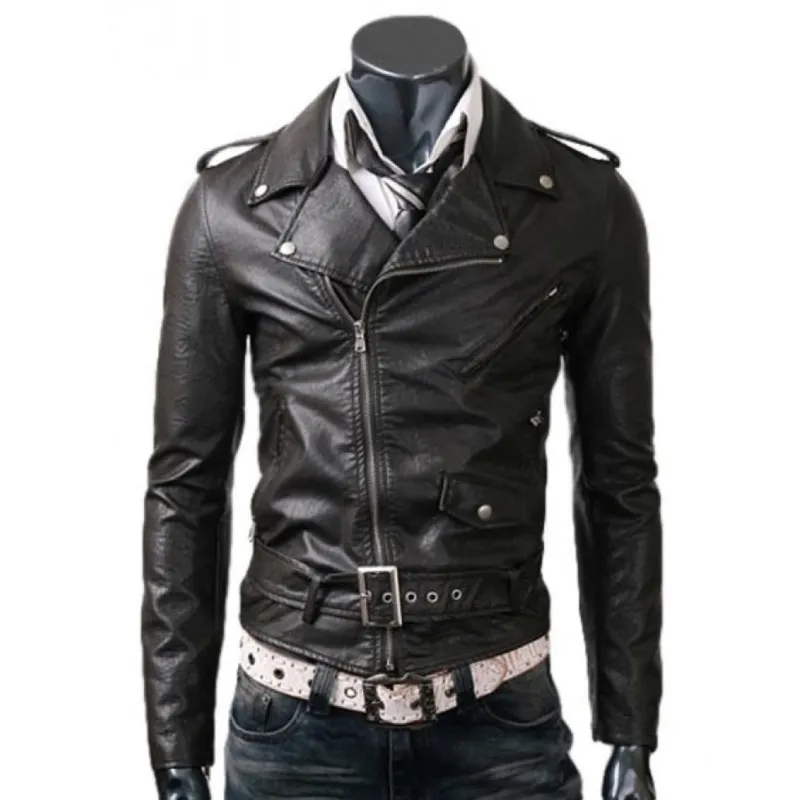Men's Asymmetrical Zipper Biker Style Black Leather Jacket Men's Asymmetrical Zipper Biker Style Black Leather Jacket