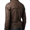 Men's Belted Buckle Collar Slim Fit Brown Leather Jacket