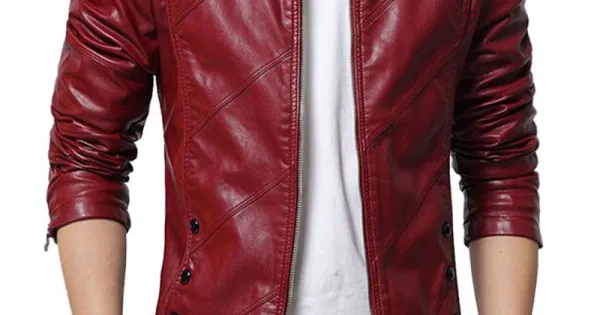 Red faux leather jacket mens store