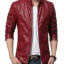 Men's Designer Style Slim Fit Red Faux Leather Jacket