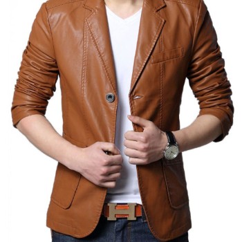 Men's Slim Fit Casual Wear Brown Jacket