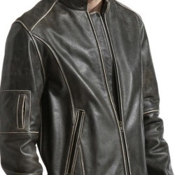 Men's Snap Tab Collar Brown Leather Biker Jacket