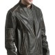 Men's Snap Tab Collar Brown Leather Biker Jacket