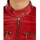Women's Snap Tab Collar Red Leather Biker Jacket
