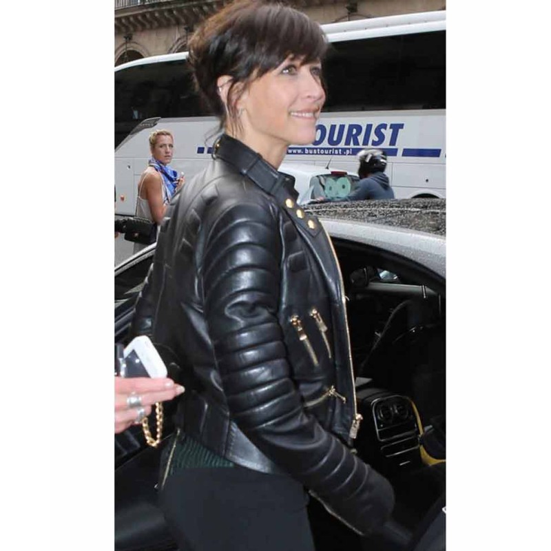 Sophie Marceau Padded Design Black Leather Jacket Sophie Marceau Padded Design Black Leather Jacket