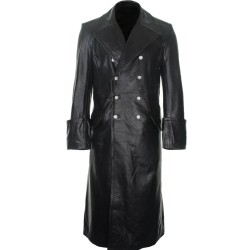 Double Breasted Black Leather Coat