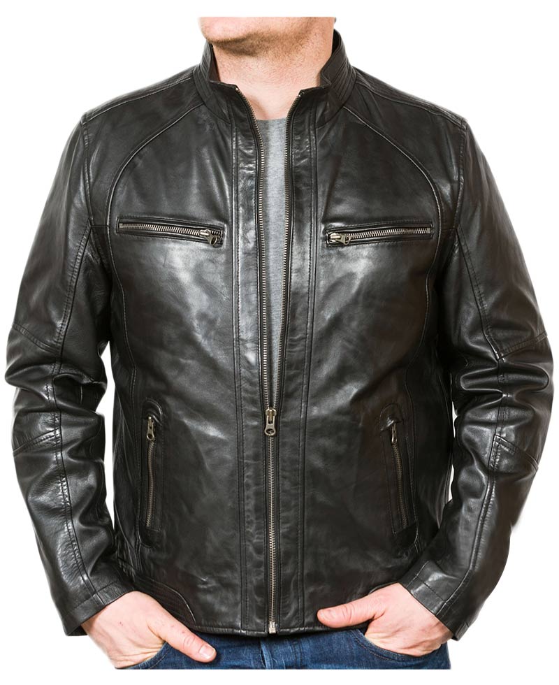 stand collar leather jacket