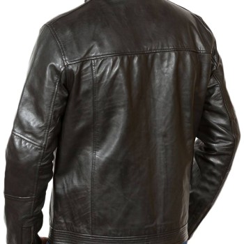 Men's Simple Look Stand Collar Black Leather Biker Jacket