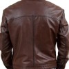 Men's Stand Up Collar Casual Brown Waxed Leather Jacket