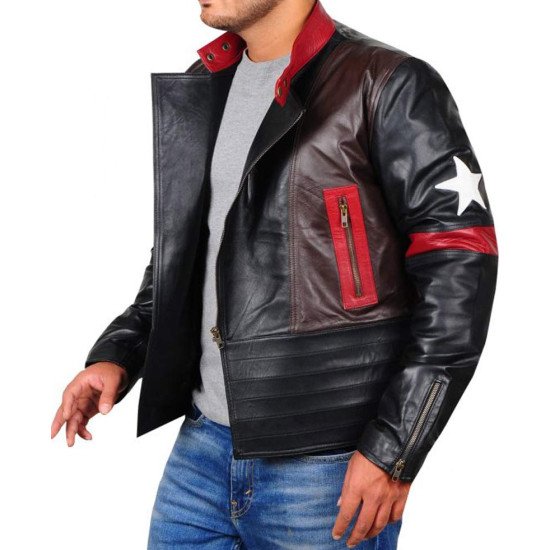 Star Patch Biker Leather Jacket