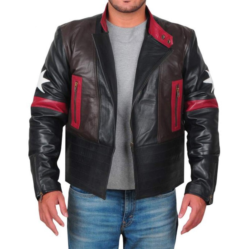 Star Patch Biker Leather Jacket