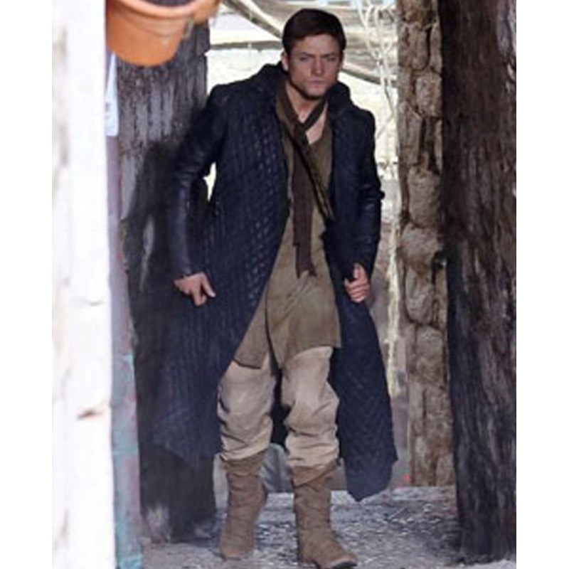 Taron Egerton Robin Hood Trench Leather Coat Taron Egerton Robin Hood Trench Leather Coat
