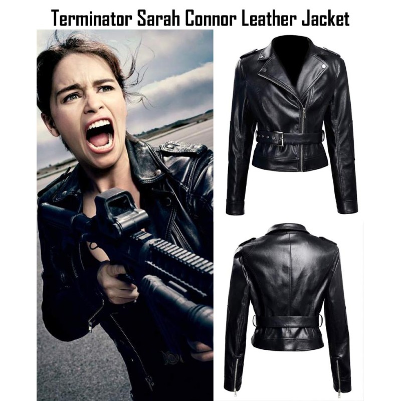 Terminator Genisys Sarah Connor Biker Style Leather Jacket Terminator Genisys Sarah Connor Biker Style Leather Jacket