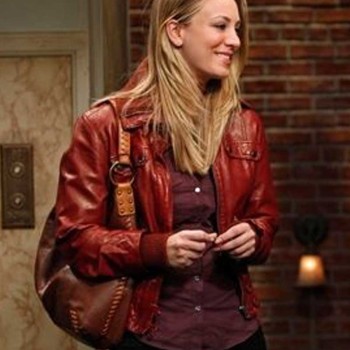 The Big Bang Theory Kaley Cuoco Burgundy Leather Jacket
