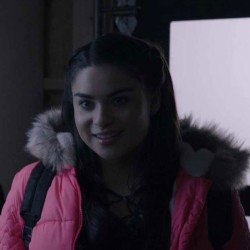 Devery Jacobs The Lie Pink Puffer Coat