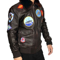 Tom Cruise Top Gun Leather Jacket with Fur Collar