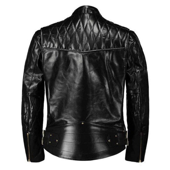 Men's Motorcycle Diamond Quilted Asymmetrical Leather Jacket