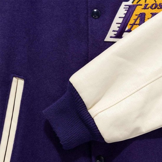 Wool Leather Los Angeles Lakers Purple and White Varsity Jacket