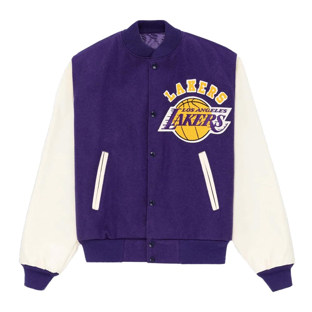 LA Lakers Purple Satin Bomber Jacket