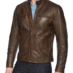 Men's Front Zipper Lucky Motorcycle Vintage Leather Jacket
