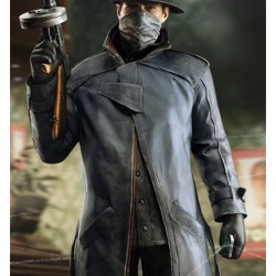 Watch Dogs Alone Grey and Black Leather Coat