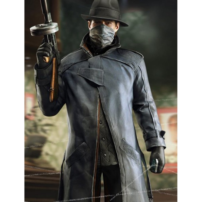 Watch Dogs Alone Grey and Black Leather Coat