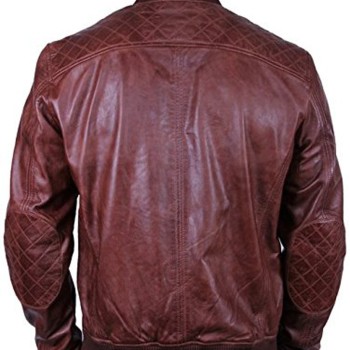 Men's Diamond Quilted Waxed Brown Leather Bomber Jacket