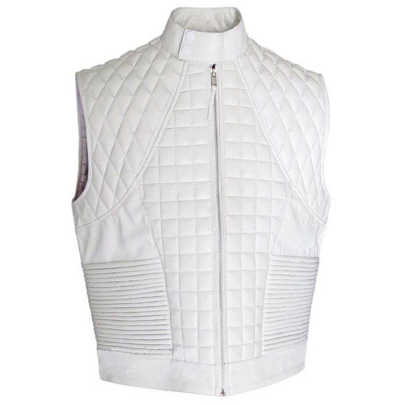 Justin Bieber Quilted White Leather Vest Justin Bieber Quilted White Leather Vest
