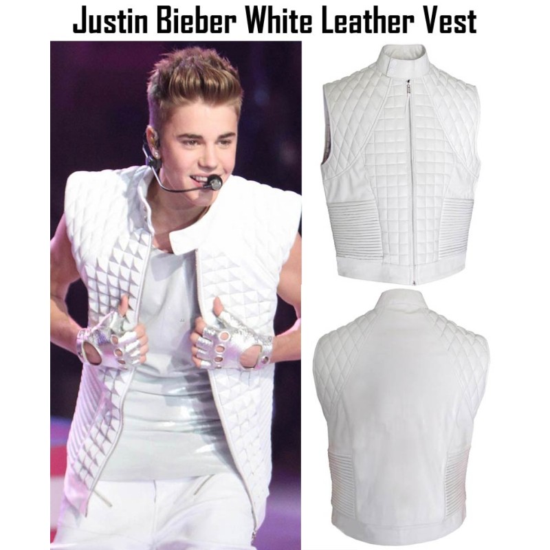 Justin Bieber Quilted White Leather Vest Justin Bieber Quilted White Leather Vest
