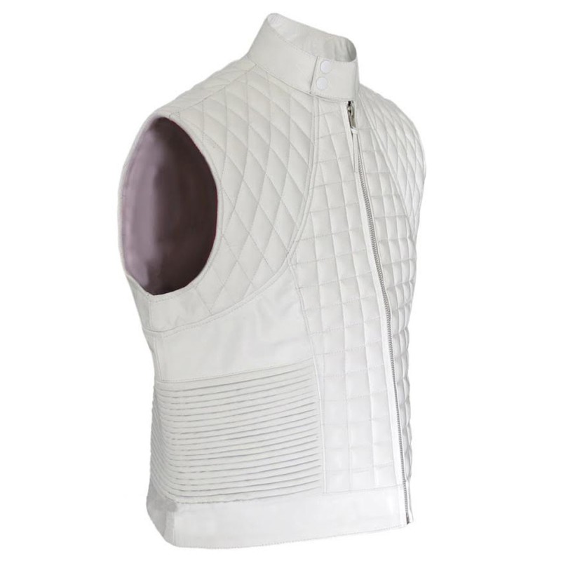 Justin Bieber Quilted White Leather Vest Justin Bieber Quilted White Leather Vest