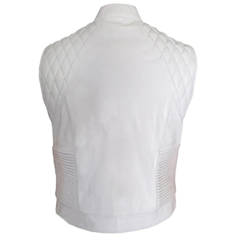 Justin Bieber Quilted White Leather Vest Justin Bieber Quilted White Leather Vest