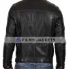 Men's Buckle Tab Collar White Stitched Leather Jacket