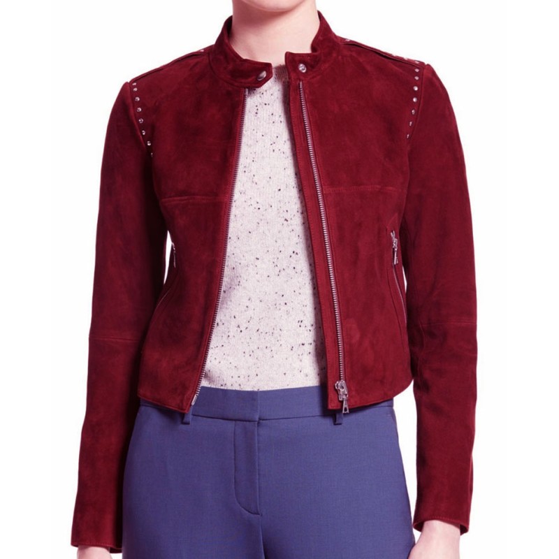 Willa Holland Arrow Red Suede Jacket Willa Holland Arrow Red Suede Jacket