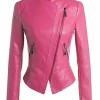Women's Motorcycle Slim Fit Hot Pink Leather Jacket