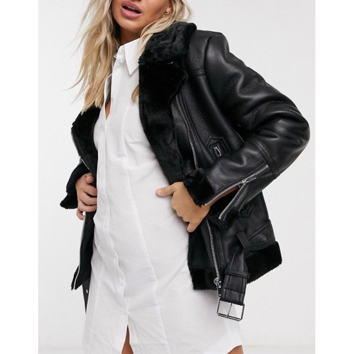 Women Zipper Aviator Jacket Women Zipper Aviator Jacket