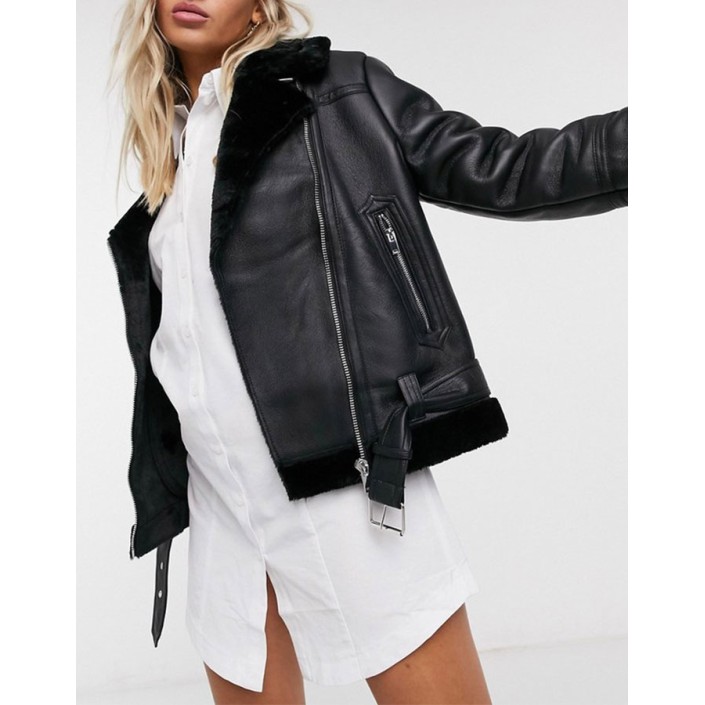Women Zipper Aviator Jacket Women Zipper Aviator Jacket