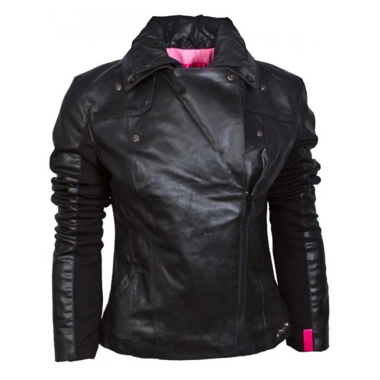 Women's Biker Asymmetrical Black Leather Jacket