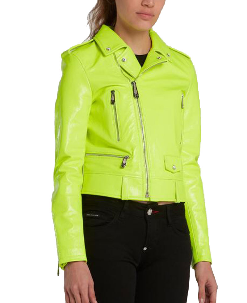 bixiawotan Neon Green Leather Biker Jacket Small