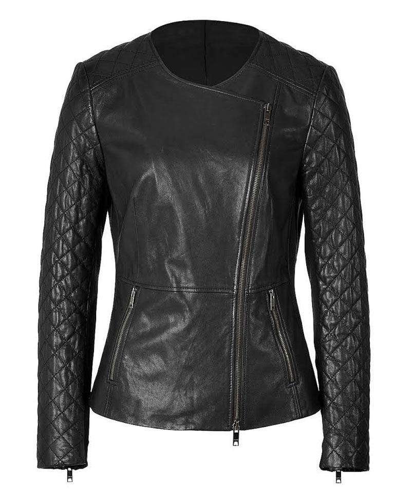 quilted sleeve leather jacket