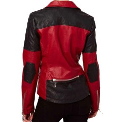 Women’s Asymmetrical Zipper Red Black Leather Jacket