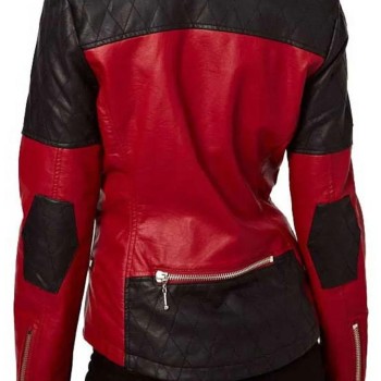 Women’s Asymmetrical Zipper Red Black Leather Jacket