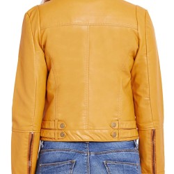 Women's Zipper Pockets Asymmetrical Yellow Motorcycle Jacket