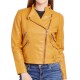 Women's Zipper Pockets Asymmetrical Yellow Motorcycle Jacket