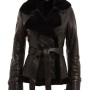 Women's Aviator Double Breasted Belted Black Leather Jacket 