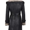 Women's Shearling Belted Black Leather Coat Women's Shearling Belted Black Leather Coat