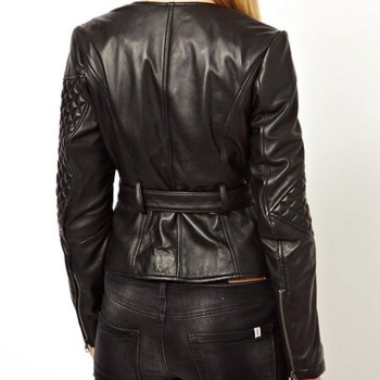 Women's Double Zipper Quilted Leather Sleeves Jacket
